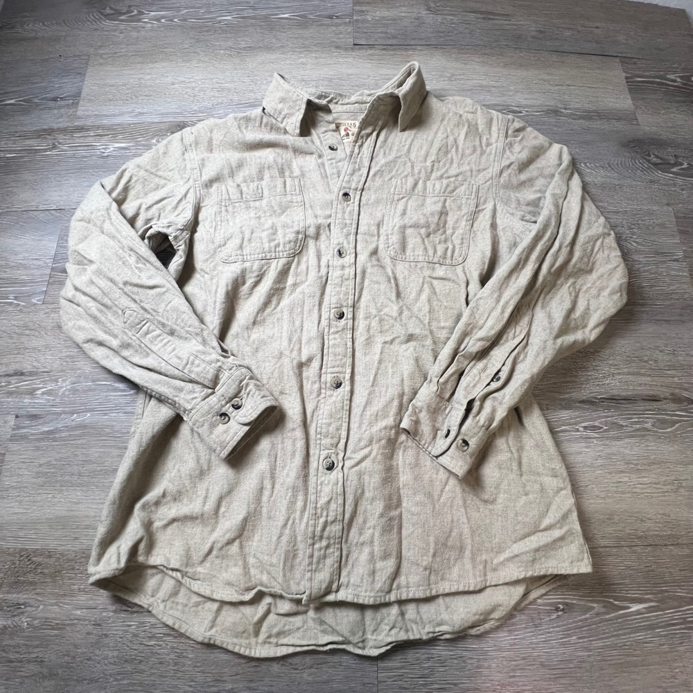 Red Head Brand Co Button Down Mens L Khaki Tan Cotton Flannel Work Shirt